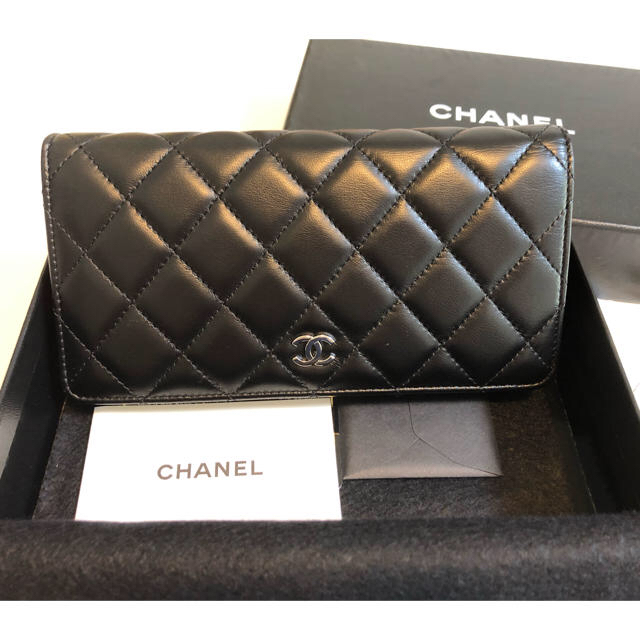 レディースCHANEL マトラッセ 長財布 ラムスキン シャネル 財布 黒