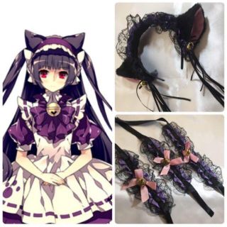 【黒猫】紫猫耳メイドコスプレ♪鈴付猫耳セット(小道具)