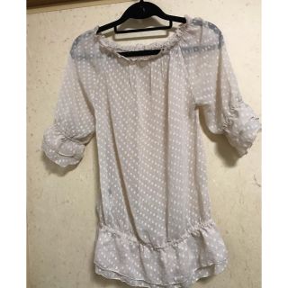 イマージュ(IMAGE)のIMAGE☆ベージュ×ドット☆トップス☆Mサイズ(カットソー(長袖/七分))