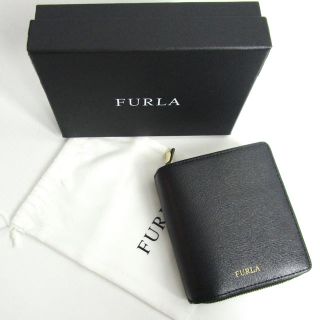 フルラ(Furla)の未使用・極美品【フルラ】二つ折り財布 レザー ブラック 正規品(財布)