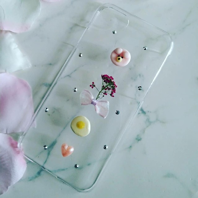 iPhoneケース　ハンドメイド　ピンクのクマちゃんとアリッサムの押し花の通販 by RSI's shop｜ラクマ