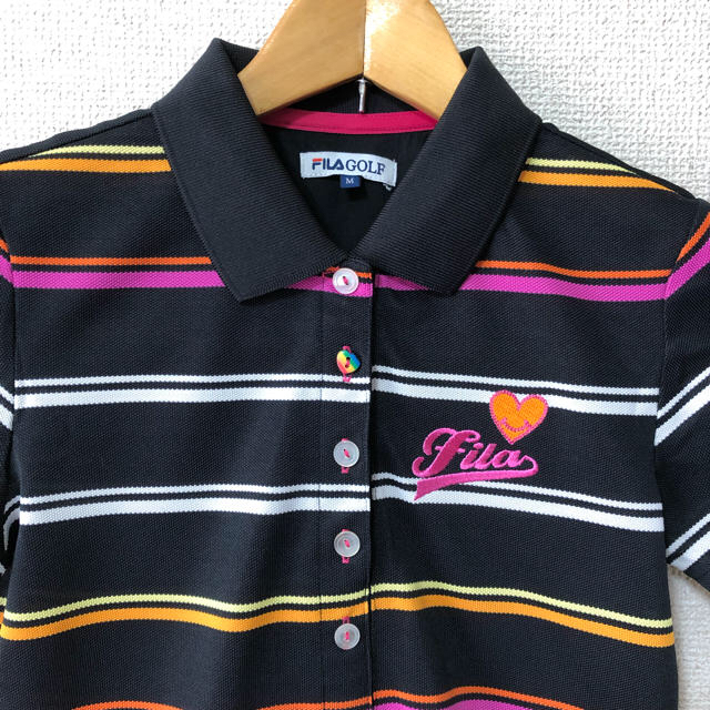 FILA(フィラ)の【美品】FILA GOLF〈フィラ〉半袖 ボーダードライシャツ＊M＊ スポーツ/アウトドアのゴルフ(ウエア)の商品写真