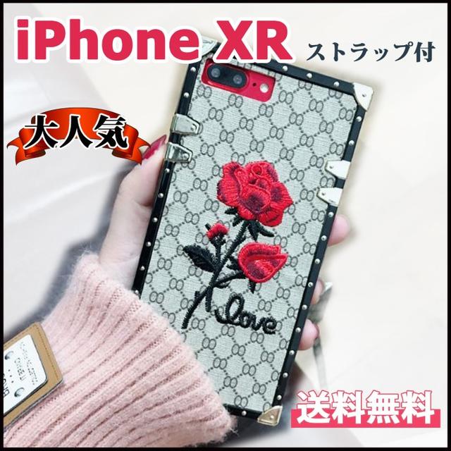 iPhone XR用 スクエアデザイン バラ 刺繍 モノグラムの通販 by ふぁいあ's shop｜ラクマ