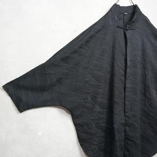 超Big size ノーカラー チャイナシャツ 羽織 ブラック(シャツ)
