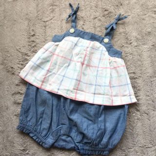 ベビーギャップ(babyGAP)の新品♡babygap 肩リボンデニムロンパース 60(ロンパース)