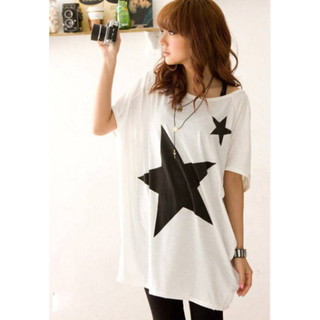 ★ ビッグ スター 星 トップス ドルマン チュニック Tシャツ ★ 2色♪♪(チュニック)