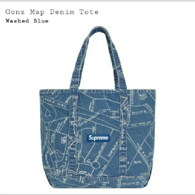 Supreme Gonz Map Denim Tote Washed Blue