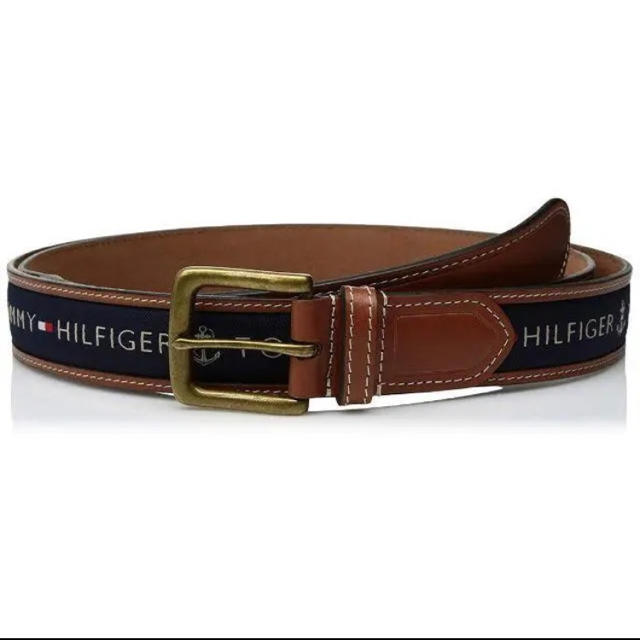 TOMMY HILFIGER(トミーヒルフィガー)のトミーヒルフィガー　メンズ　ベルト　32インチ　ブラウンレザー×ネイビー メンズのファッション小物(ベルト)の商品写真