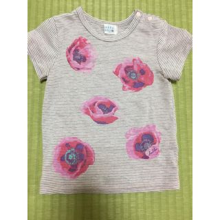 ハッカベビー(hakka baby)のハッカベビー Tシャツ フラワー ボーダー グレー ピンク(Tシャツ/カットソー)