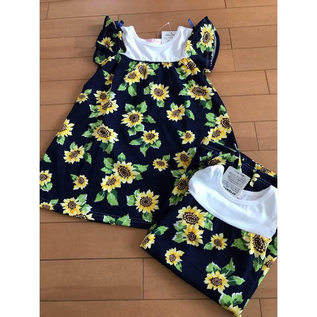 ラスト1点‼️【新品】リゾートワンピース ひまわりワンピース  キッズ/ベビー/マタニティのキッズ服女の子用(90cm~)(ワンピース)の商品写真