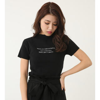 リエンダ(rienda)のrienda messagelogoknitTシャツ ロゴTシャツ ブラック 黒(Tシャツ/カットソー(半袖/袖なし))