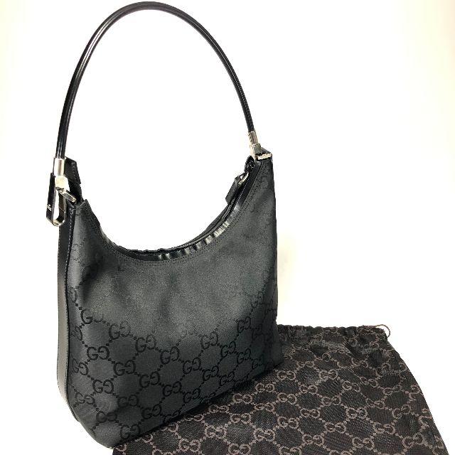 GUCCI - 【美品】グッチ GG柄 ショルダー ジャガード・レザー 黒 保存袋付