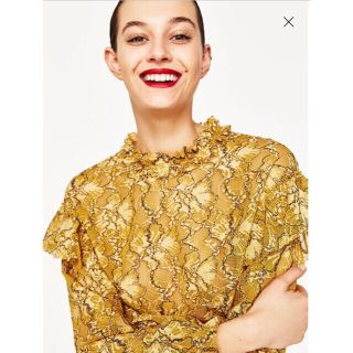 ザラ(ZARA)のZARA 花柄 レースブラウス フリル(シャツ/ブラウス(長袖/七分))