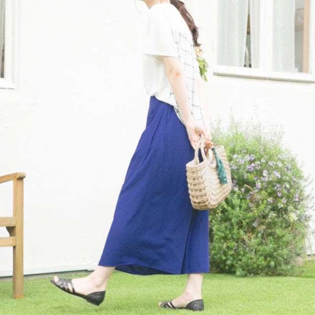 グローバルワーク リネンタックワイドパンツ ワイドパンツ ブルー 完売品 L