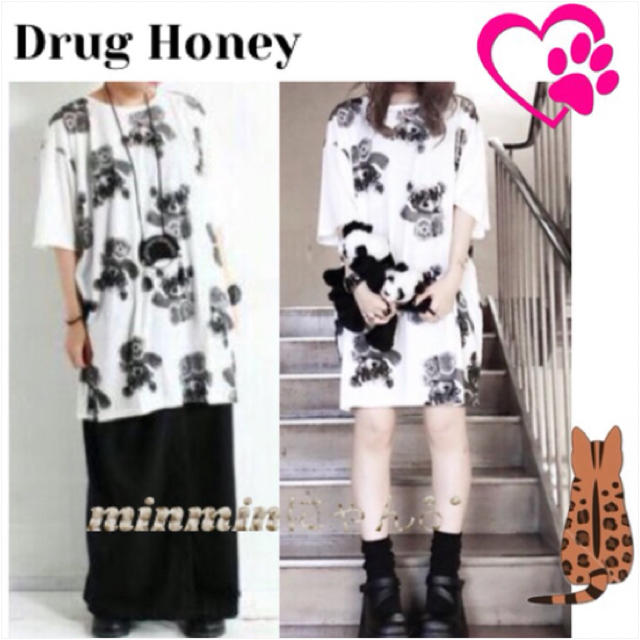 FUNKY FRUIT(ファンキーフルーツ)の【Drug】モザイクテディベアビックシルエット半袖Tワンピ レディースのトップス(Tシャツ(半袖/袖なし))の商品写真