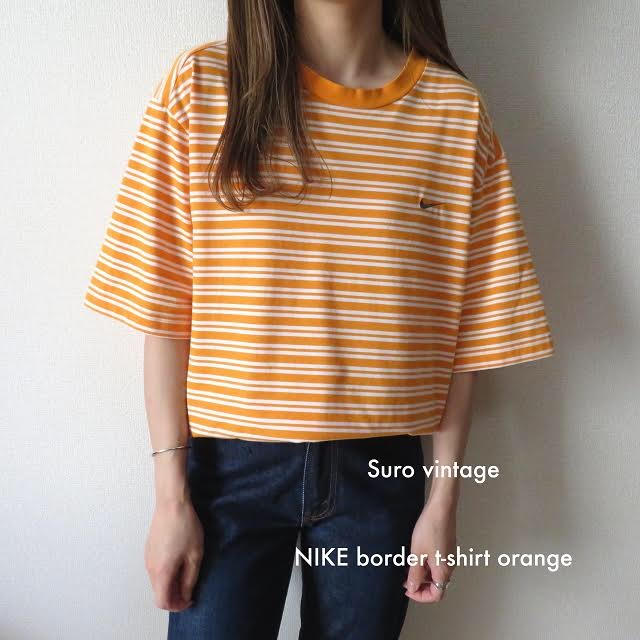 NIKE スウォッシュ 刺繍 ボーダー tシャツ オレンジ  レディース