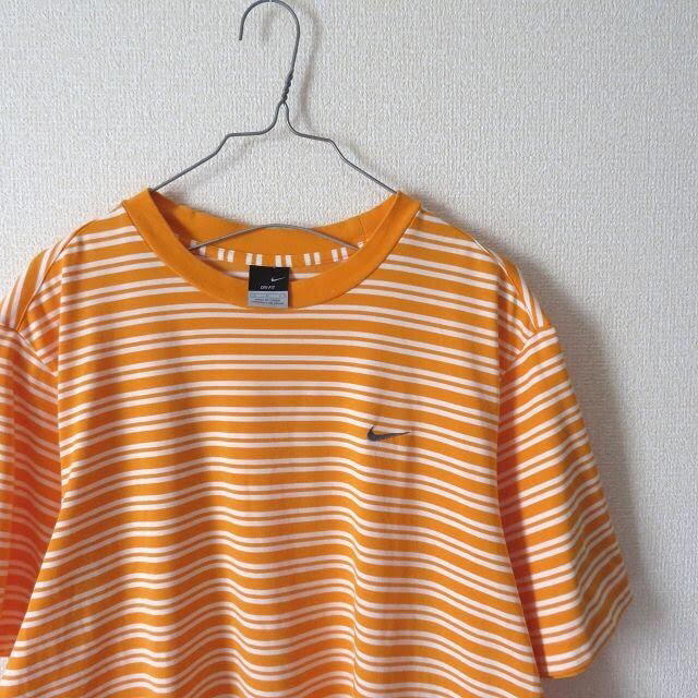 NIKE スウォッシュ 刺繍 ボーダー tシャツ オレンジ  レディース
