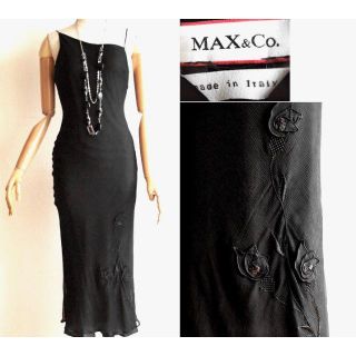 マックスマーラ(Max Mara)の【6/8ﾏﾃﾞ★目玉品】MAX&CO★シルクシフォン裾スパン飾りロングドレス黒(ロングワンピース/マキシワンピース)