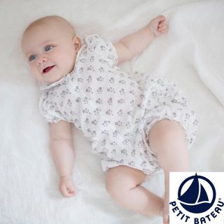 プチバトー(PETIT BATEAU)の【新品】プチバトー  18m プリントショートロンパース(ロンパース)