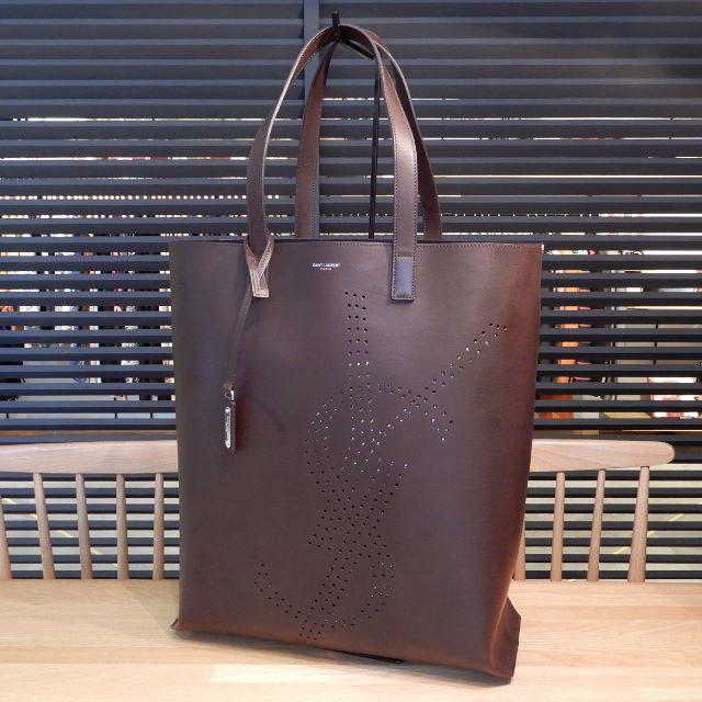 SAINT LAURENT - 美品 サンローラン メンズ 大判 トートバッグ ブラウン ポーチ付