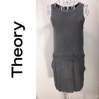 セオリー(theory)のTheory レーヨン ノースリーブ ワンピ-ス グレー サイズM 美品 人気(ミニワンピース)