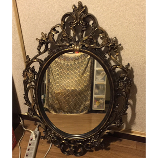 【もこもこさま専用】アンティーク 壁掛け鏡 姿見 レトロ アジアン雑貨(壁掛けミラー)
