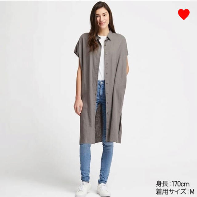 UNIQLO(ユニクロ)のタグ付き UNIQLO リネンブレンドロングシャツ オリーブ 人気完売 レディースのトップス(シャツ/ブラウス(半袖/袖なし))の商品写真