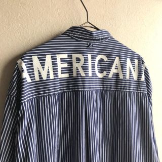 アメリカーナ(AMERICANA)の美品 アメリカーナ  バックロゴ プリント シャツ ワンピース ストライプ(ロングワンピース/マキシワンピース)