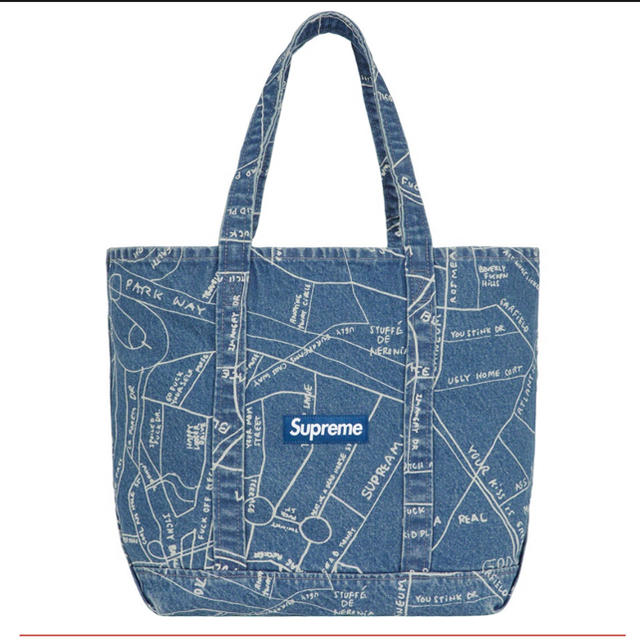 【青】supreme Gonz Map Denim Tote デニム トート