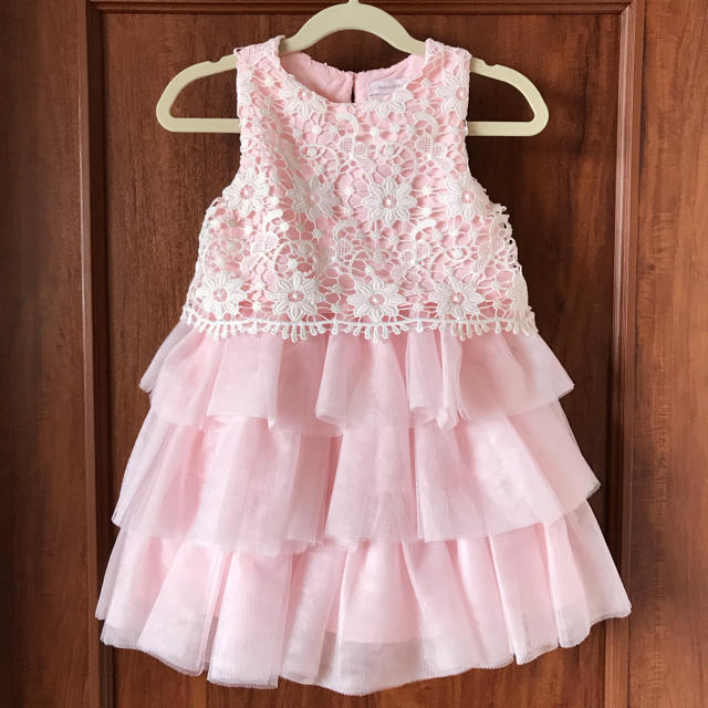 フォーマル ドレス 90 95 ピンク ゴールド レース フリル チュール 花 キッズ/ベビー/マタニティのキッズ服女の子用(90cm~)(ドレス/フォーマル)の商品写真