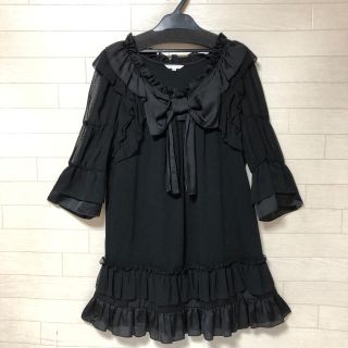 トゥービーシック(TO BE CHIC)のリボンとフリルのフェミニンチュニック  ブラック サイズ40 トゥービーシック(チュニック)