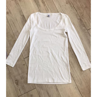 プチバトー(PETIT BATEAU)のプチバトー ラウンドネック 長袖Tシャツ XS 14ans ホワイト(カットソー(長袖/七分))