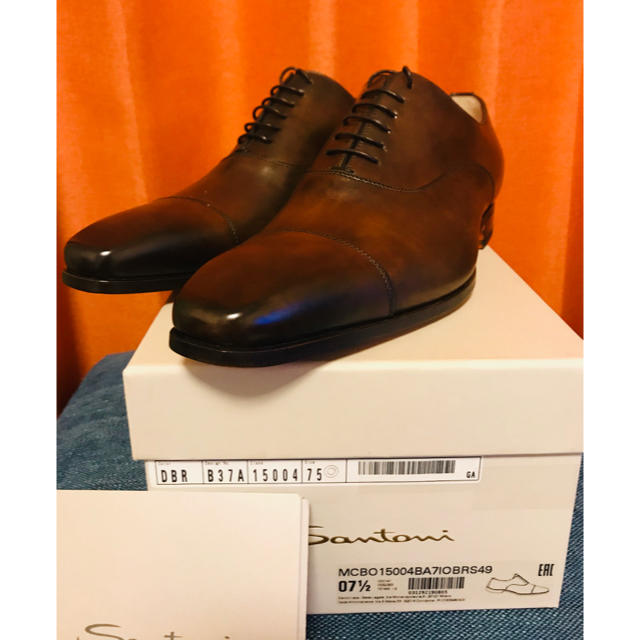 靴/シューズお値下げ サントーニ 革靴 ストレート ダークブラウン 7.5(26程度） 新品