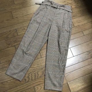 ザラ(ZARA)のザラZARA グレンチェック柄ベルト付ハイウエストゆったりテーパードパンツ(クロップドパンツ)