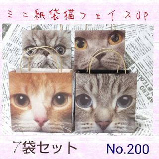 No.200ミニ紙袋猫フェイスUP7袋セット(カード/レター/ラッピング)