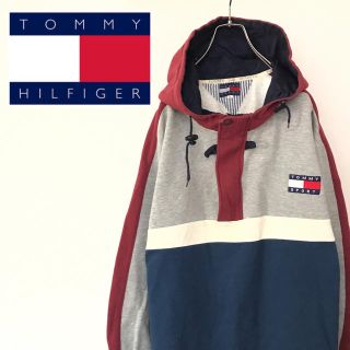 トミーヒルフィガー(TOMMY HILFIGER)の【90s】トミーヒルフィガー ハーフジッププルオーバーパーカー スウェット 古着(パーカー)