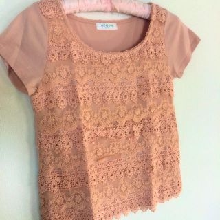 オフオン(OFUON)のレーストップス♡サーモンピンク(Tシャツ(半袖/袖なし))