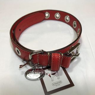 美品】コーチ 首輪 ×リード レザー レッド 赤 中型犬 M/L-