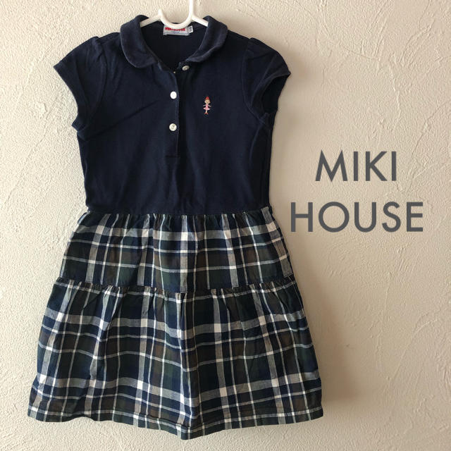 mikihouse(ミキハウス)のミキハウス オリジナル 110 紺色×グリーン チェック柄 ワンピース キッズ/ベビー/マタニティのキッズ服女の子用(90cm~)(ワンピース)の商品写真