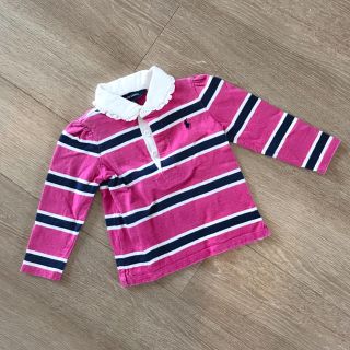 ラルフローレン(Ralph Lauren)のRalph Lauren♡長袖 ボーダー ピンク フリル襟 ポロシャツ 女の子(Tシャツ/カットソー)