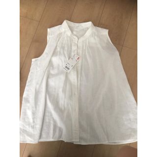 ユニクロ(UNIQLO)の新品タグ付き未使用 Sサイズリネンブレンドブラウス ノースリーブ 白 ホワイト(シャツ/ブラウス(半袖/袖なし))