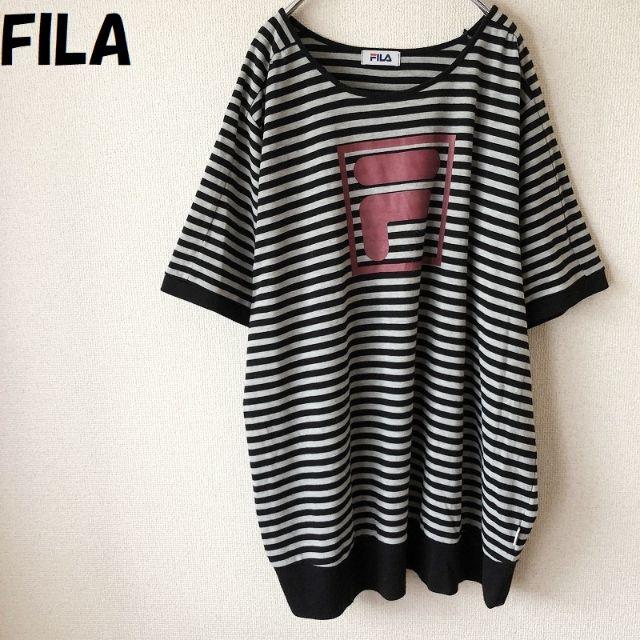 FILA(フィラ)の【人気】フィラ ビッグロゴボーダーカットソー サイズ6L ビッグシルエット メンズのトップス(Tシャツ/カットソー(半袖/袖なし))の商品写真