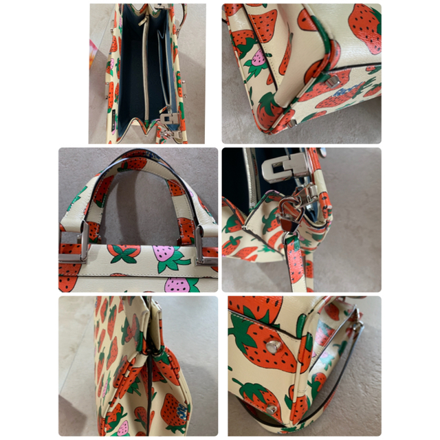 Gucci - GUCCI Zumiグッチズゥミストロベリープリントハンドバッグの Gucci - GUCCI Zumiグッチズゥミストロベリープリントハンドバッグの