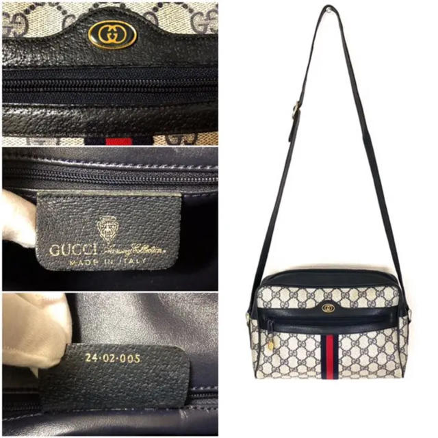 美品 グッチ オールドグッチ ネイビー シェリーライン ショルダー
