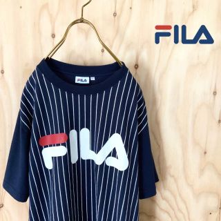 フィラ(FILA)のFILA ビッグロゴ  ストライプ  tシャツ  ゲームシャツ ネイビー(Tシャツ/カットソー(半袖/袖なし))