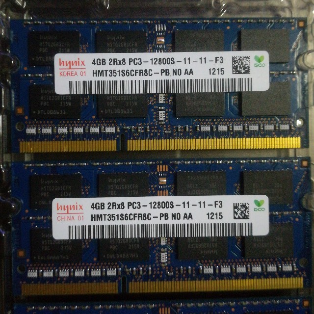 ノート用PCメモリ DDR-3 4GBx4 PC3-12800S 4枚同じ スマホ/家電/カメラのPC/タブレット(ノートPC)の商品写真
