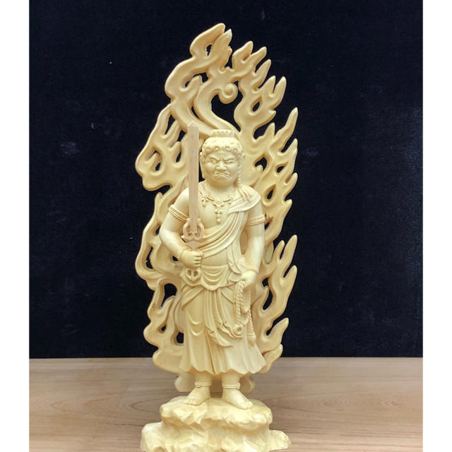 総柘植材 特上彫 仏教工芸品 木彫仏像 不動明王立像-