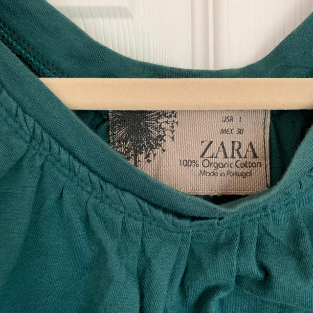 ZARA(ザラ)のZARA オーガニックコットン Tシャツ カットソー トップス L グリーン レディースのトップス(Tシャツ(半袖/袖なし))の商品写真