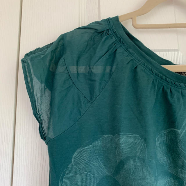 ZARA(ザラ)のZARA オーガニックコットン Tシャツ カットソー トップス L グリーン レディースのトップス(Tシャツ(半袖/袖なし))の商品写真