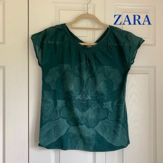 ザラ(ZARA)のZARA オーガニックコットン Tシャツ カットソー トップス L グリーン(Tシャツ(半袖/袖なし))